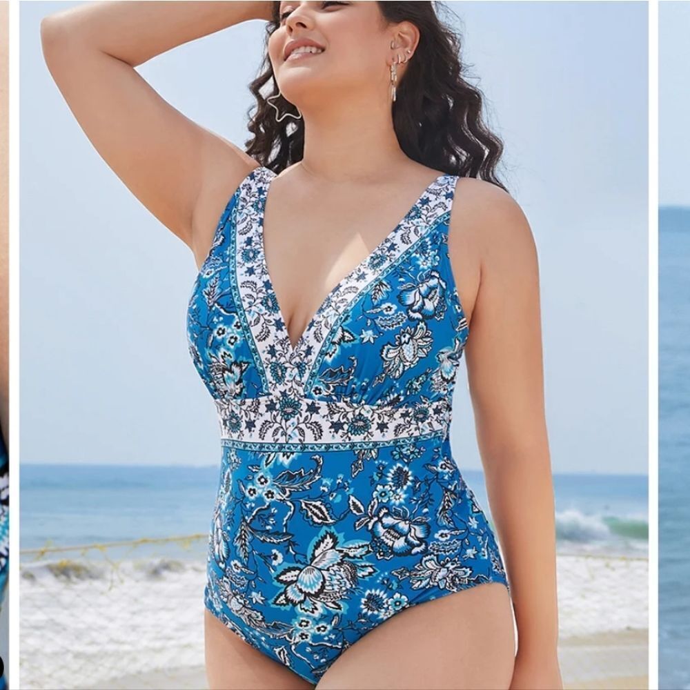 NWT BloomChic Blue boho sculp waist one piece swim suit 28/5X